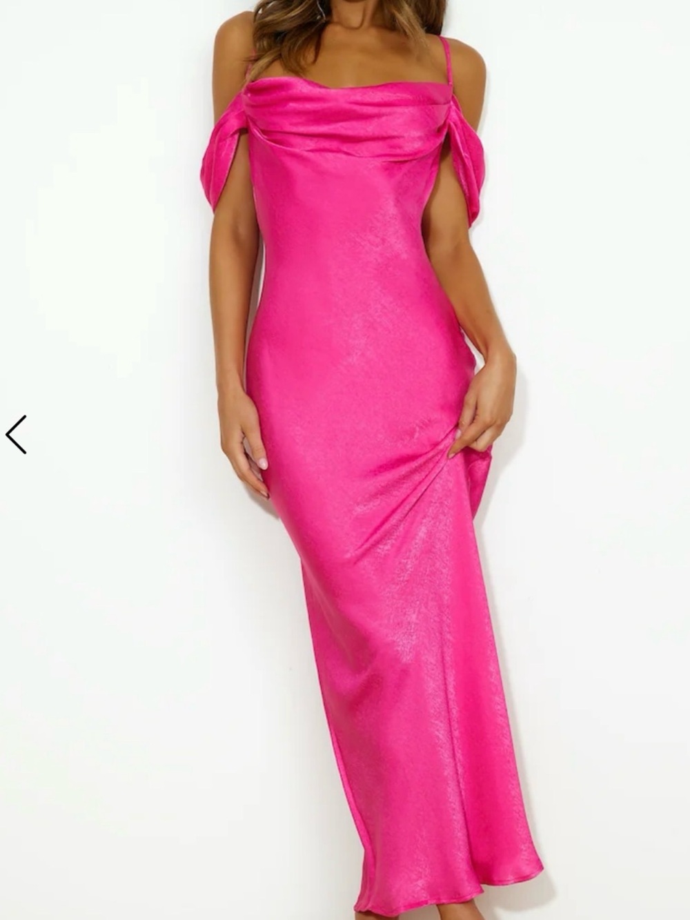 Hello Molly Hot Pink Draped Off-Shoulder Maxi Dress